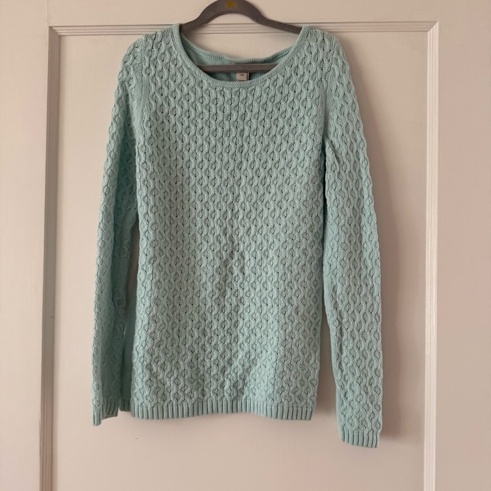 J. Crew Textured-knit scoopneck sweater in Mint Green Cable Knit XXS EUC